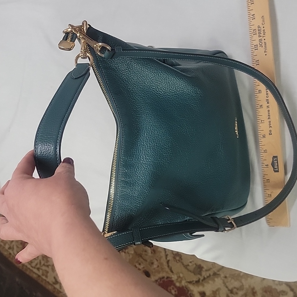 Coach teal green pebble leather organizer handbag